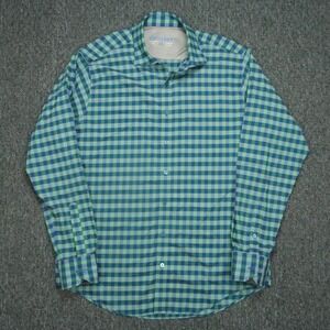 Twillory Shirt Mens Large 16.5 Blue Green Gingham Long Sleeve Performance